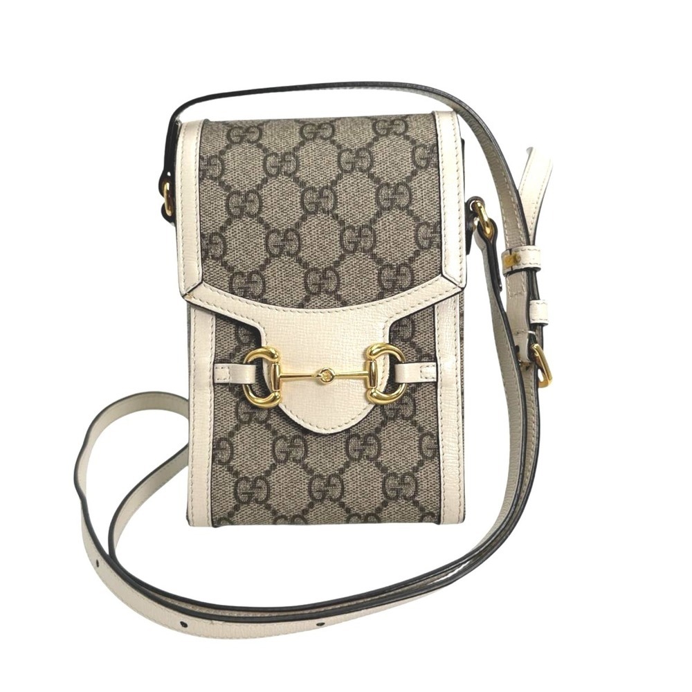 GUCCI Cream Canvas Horsebit Shoulder Bag - Picture 2 of 10